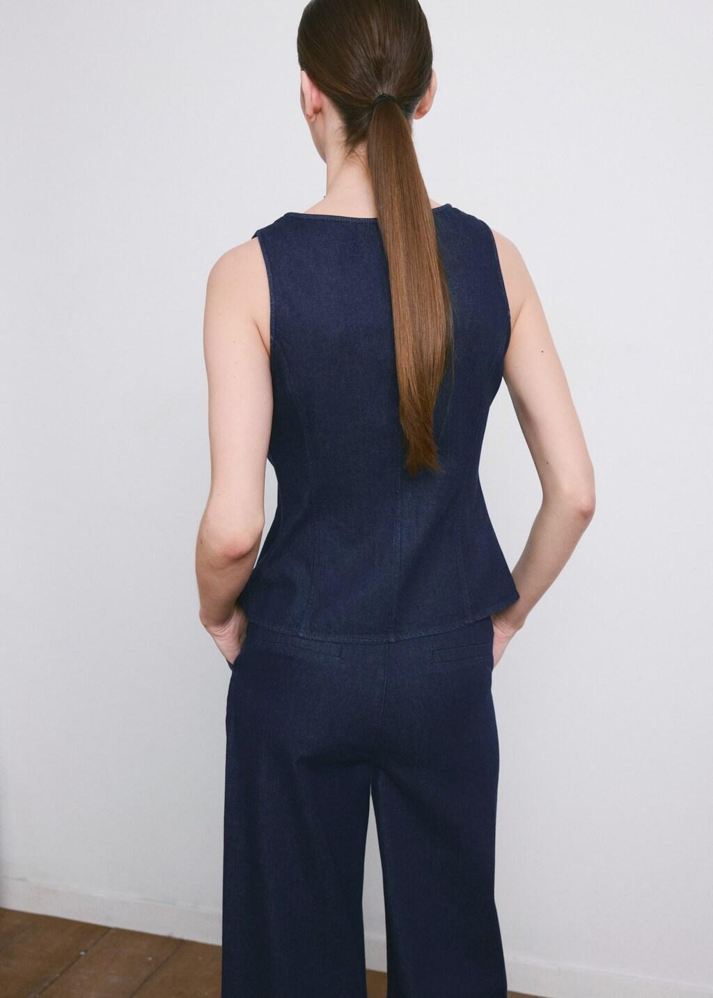 Blue Buttoned Denim Top, Open Blue, medium