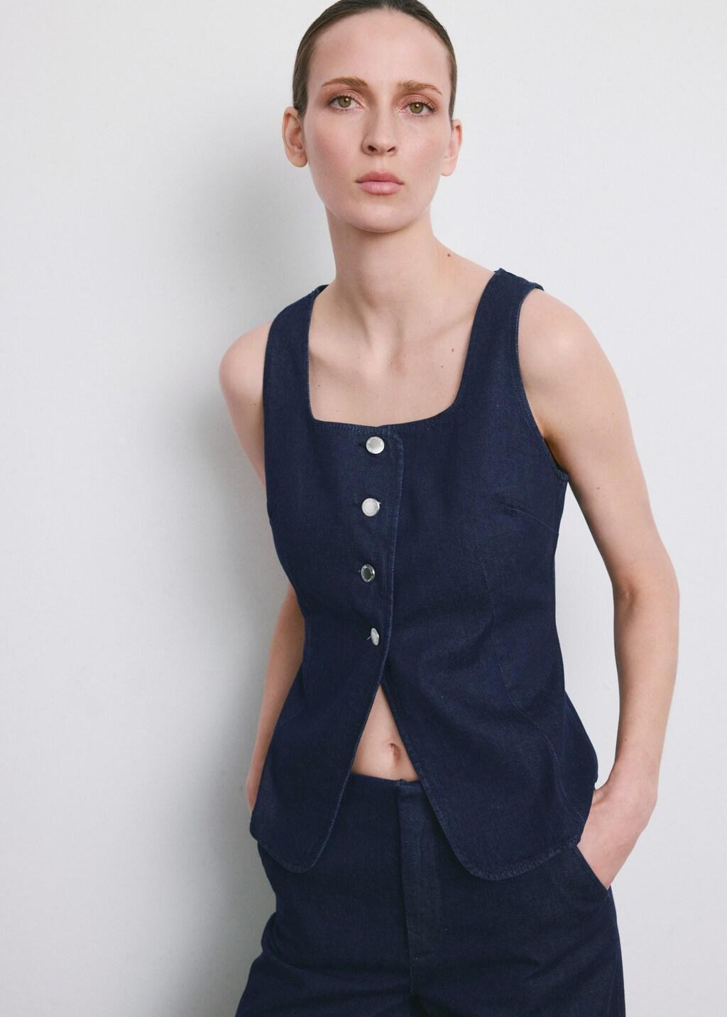 OPEN BLUE Buttoned denim top, Open Blue, large image number 3