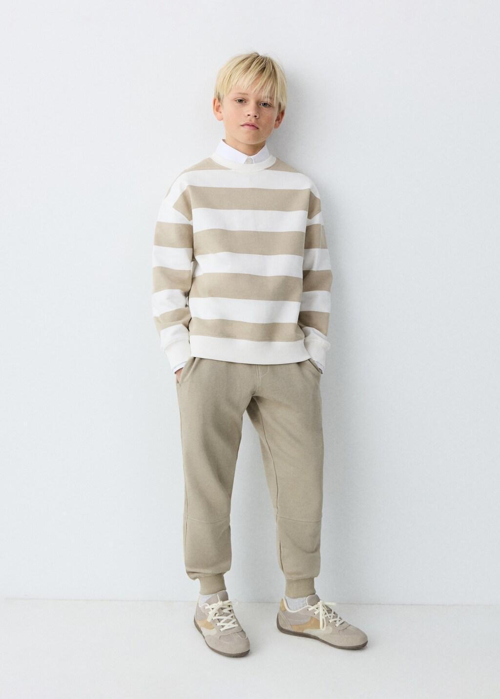 Brown Lt Pastel Cotton Joggers With Elastic Waist, Kids Boy, Light Pastel Brown, large image number 0