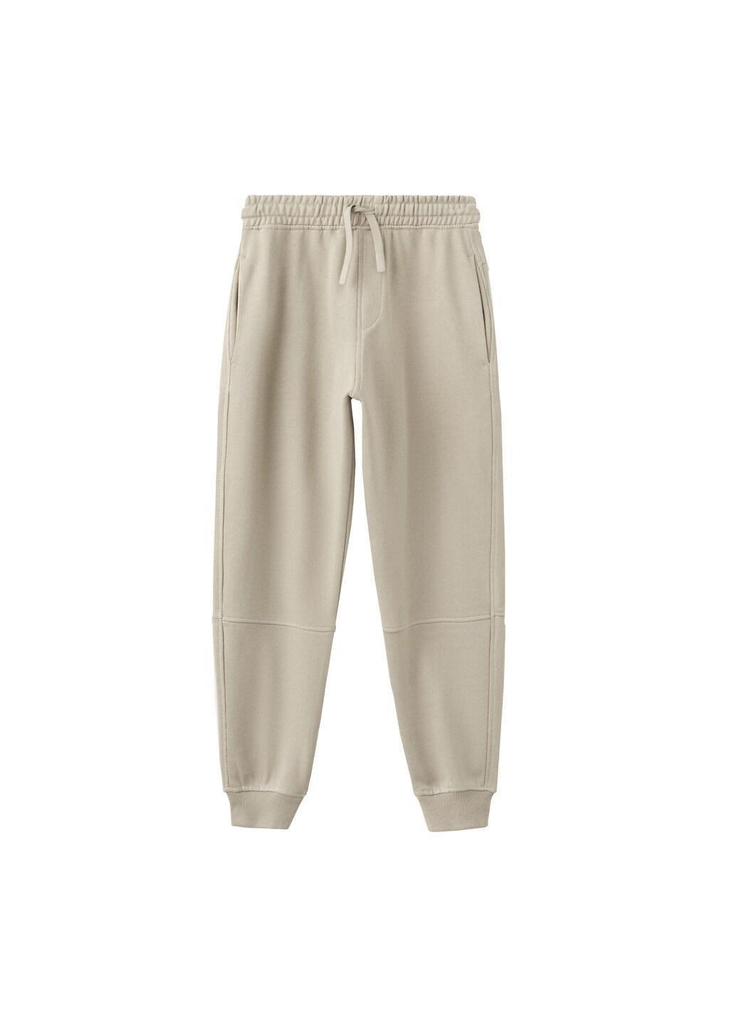 Brown Lt Pastel Cotton Joggers With Elastic Waist, Kids Boy, Light Pastel Brown, large image number 4