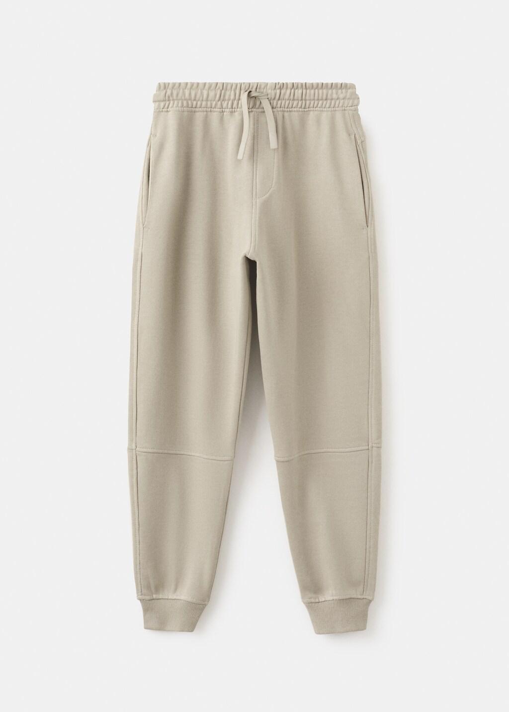 Brown Lt Pastel Cotton Joggers With Elastic Waist, Kids Boy, Light Pastel Brown, large image number 5