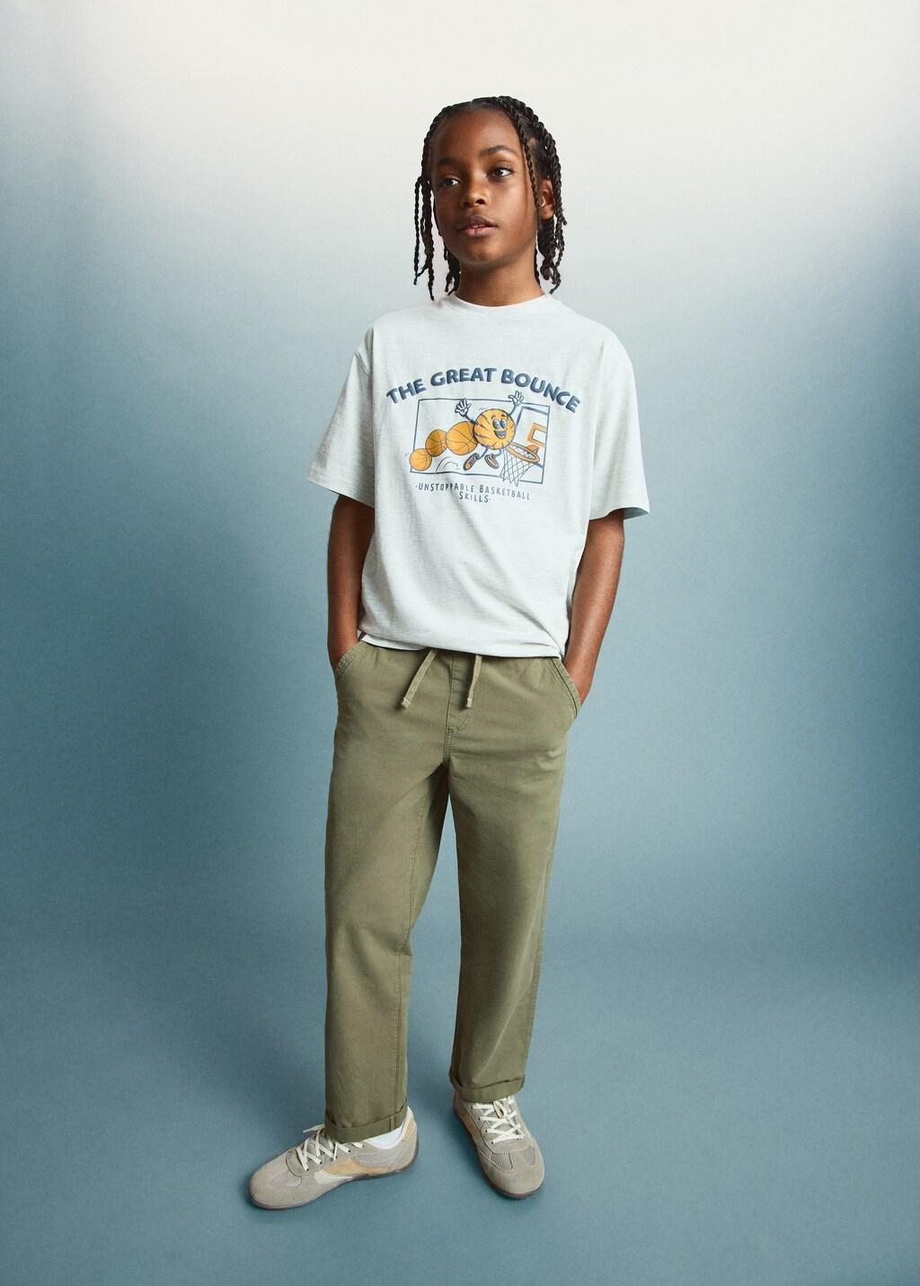 Khaki Straight-Fit Cotton Trousers, Kids Boys, Beige - Khaki, large image number 0