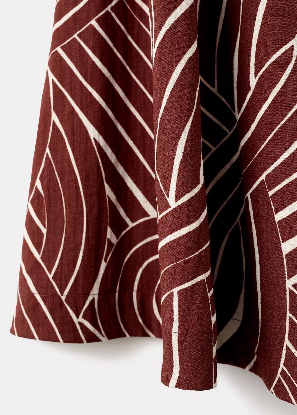 Red A-Line Skirt With Geometric Pattern, Dark Red, medium