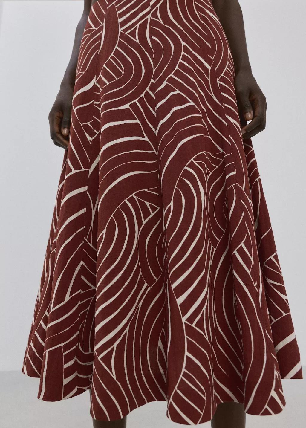 Red A-Line Skirt With Geometric Pattern, Dark Red, large image number 3