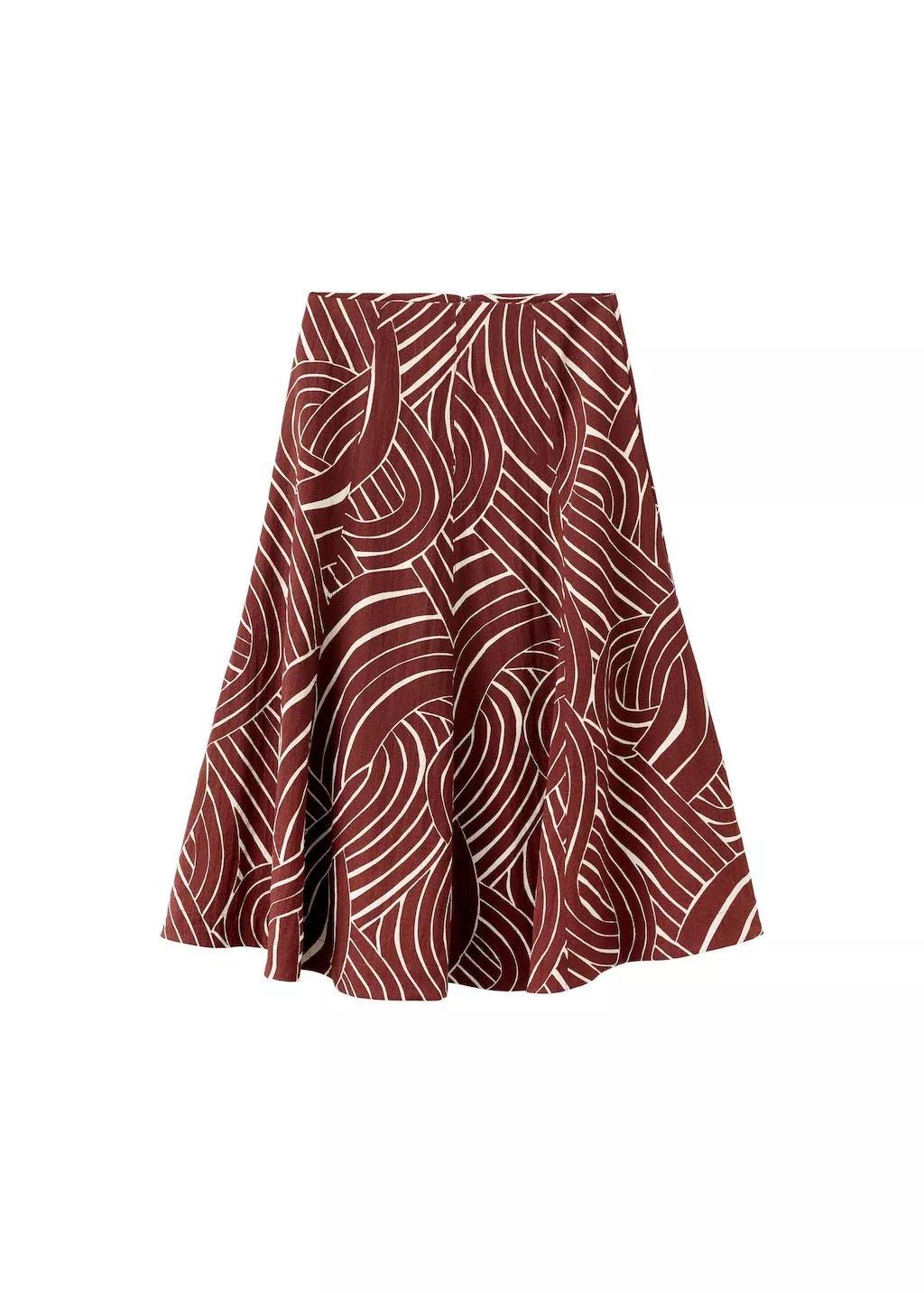 Red A-Line Skirt With Geometric Pattern, Dark Red, large image number 6