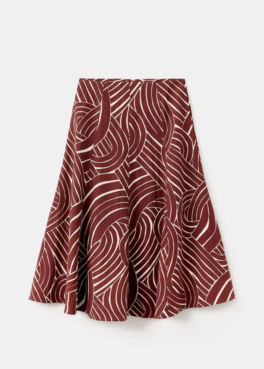 Red A-Line Skirt With Geometric Pattern, Dark Red, large image number 7