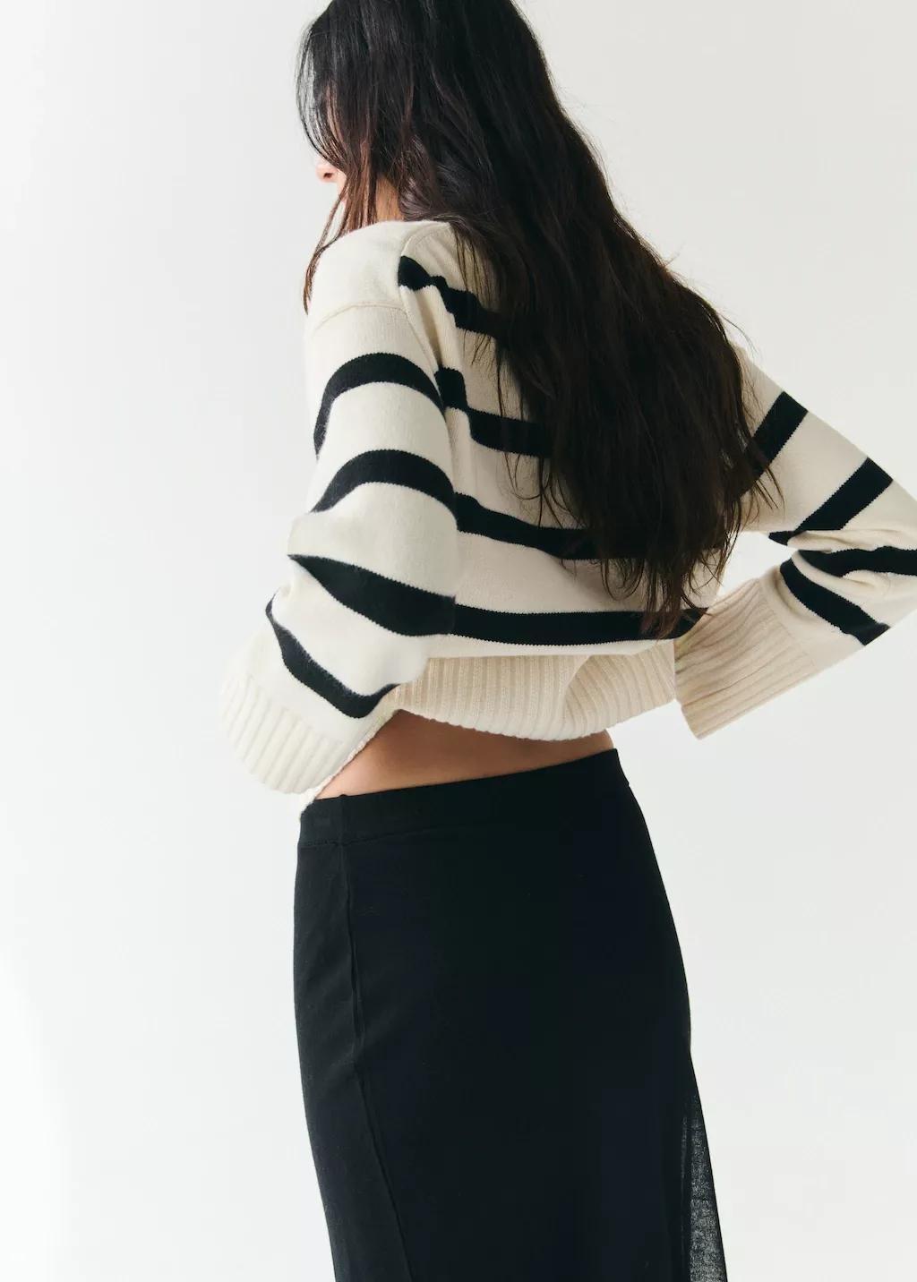 Beige Knit Striped Sweater, Light Beige, medium