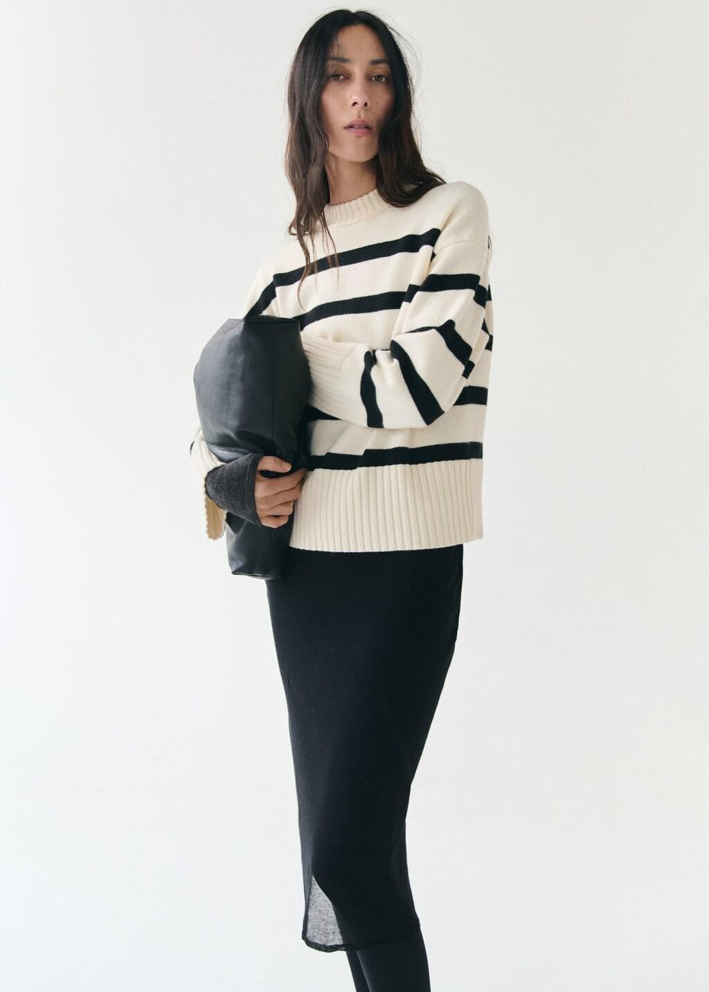 Beige Knit Striped Sweater, 0201_05, large image number 3