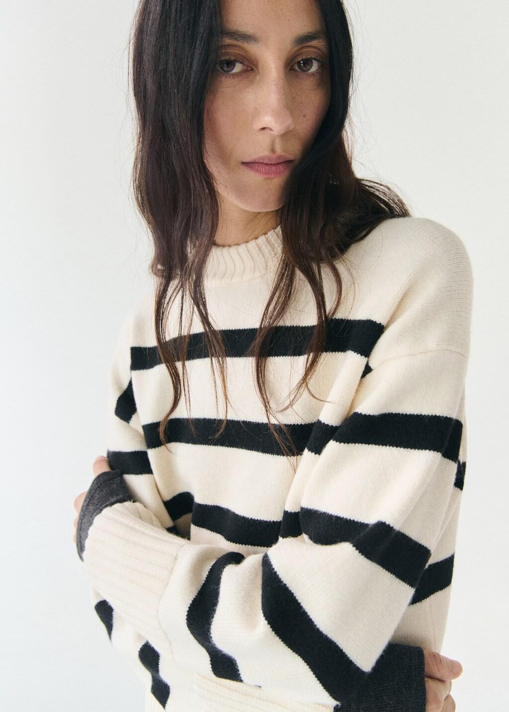 Beige Knit Striped Sweater, 0201_05, large image number 4