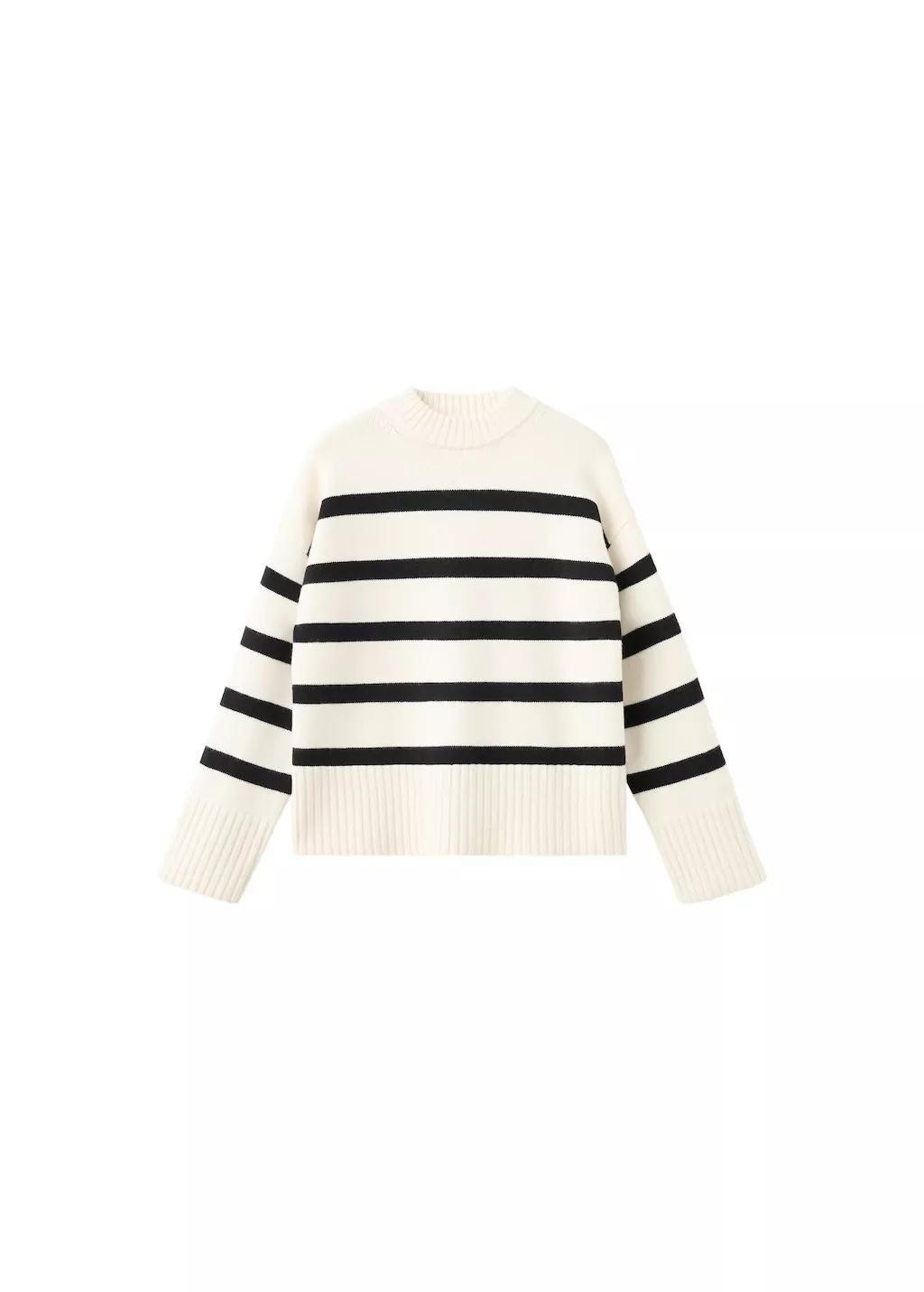 Beige Knit Striped Sweater, 0201_05, large image number 6