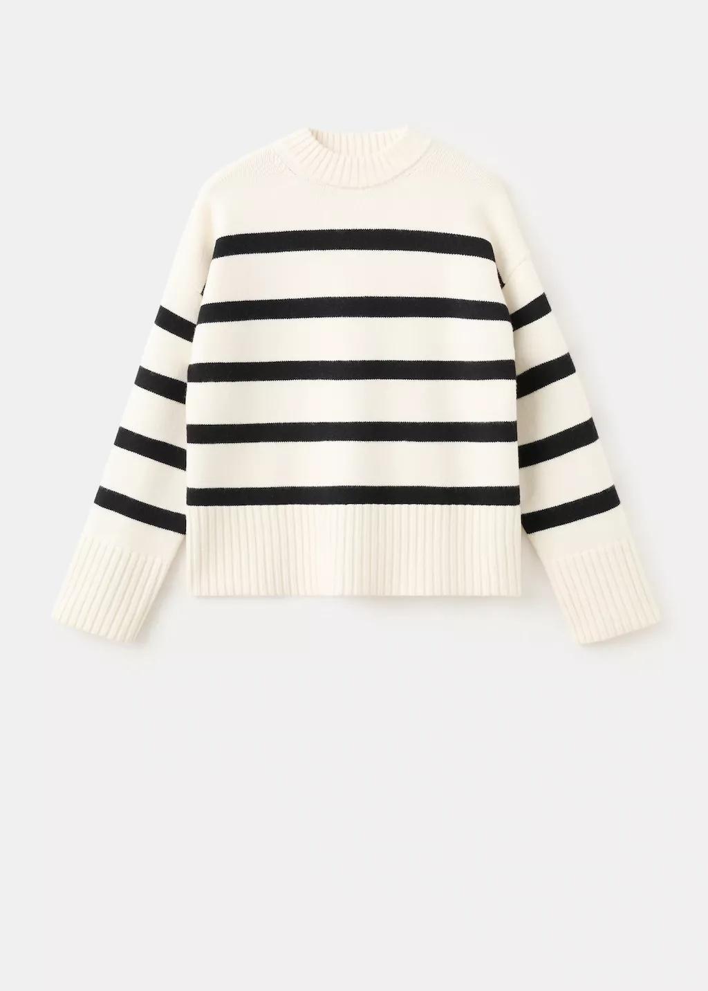 Beige Knit Striped Sweater, 0201_05, large image number 7