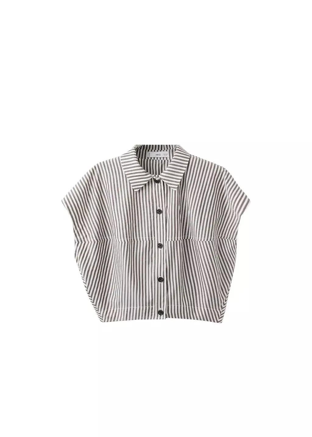 Beige Striped Cropped Shirt, 0201_05, large image number 5