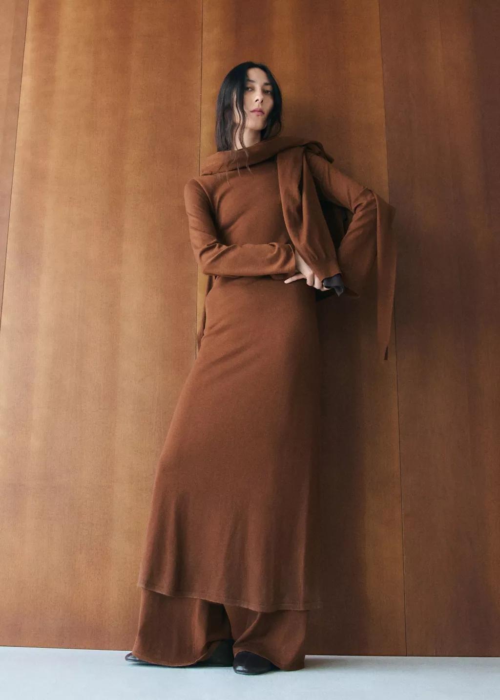 Brown Knitted Dress With Bell Sleeves, 0201_17, medium