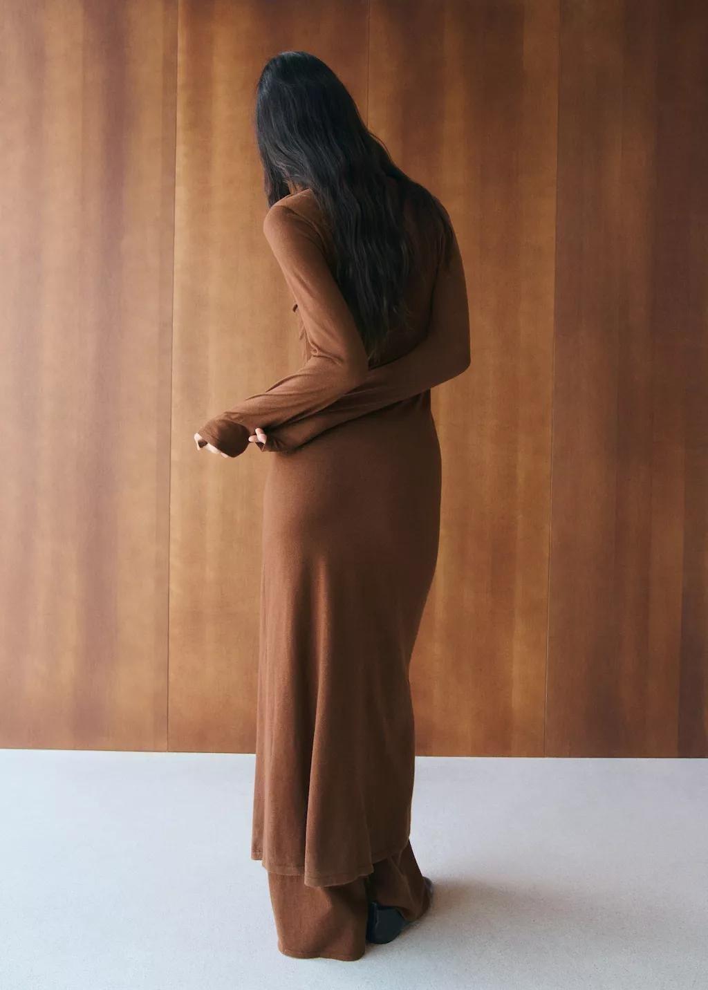 Brown Knitted Dress With Bell Sleeves, 0201_17, medium