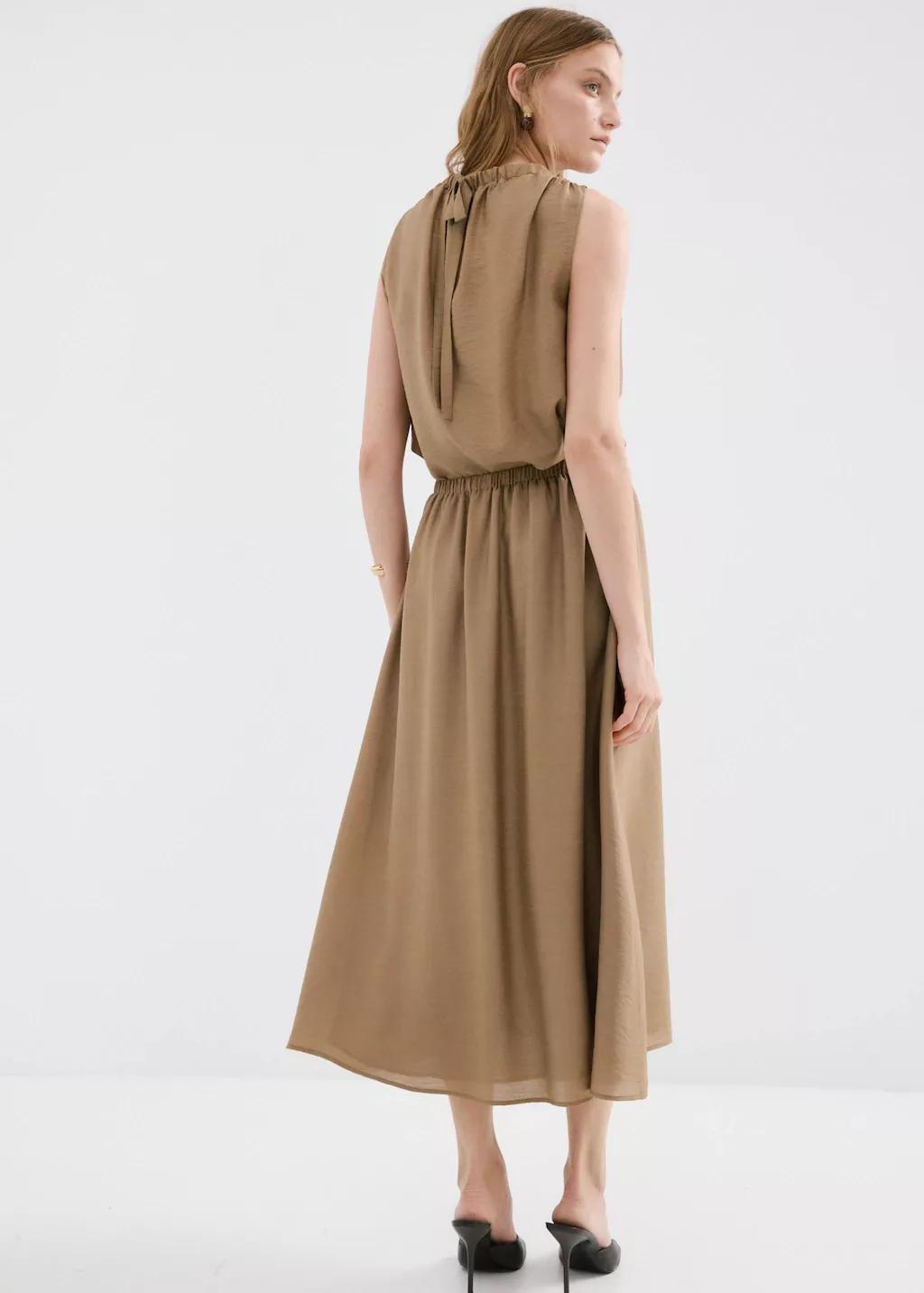 Brown Gathered Midi Skirt, 0201_30, medium