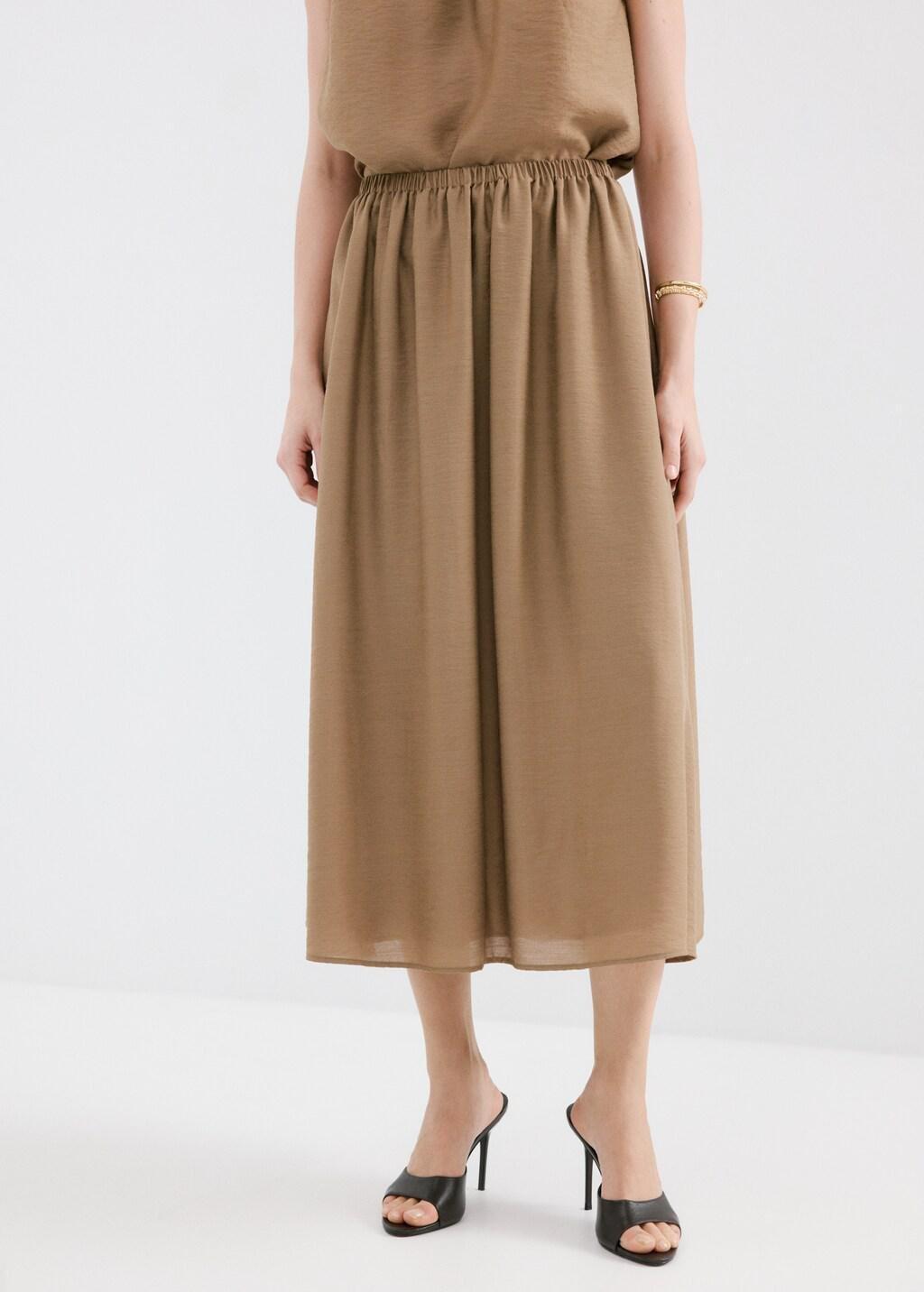 Brown Gathered Midi Skirt, 0201_30, large image number 3