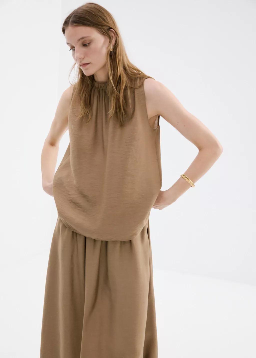 Brown Gathered Midi Skirt, 0201_30, large image number 4
