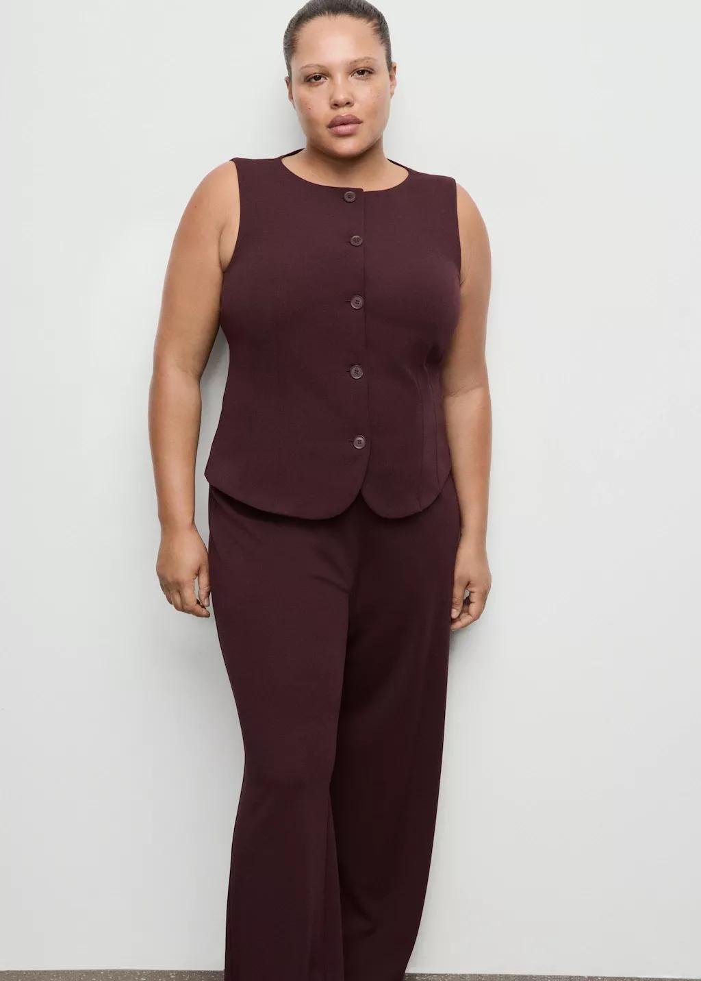 Red Straight Low-Rise Suit Trousers, 0201_78, large image number 6