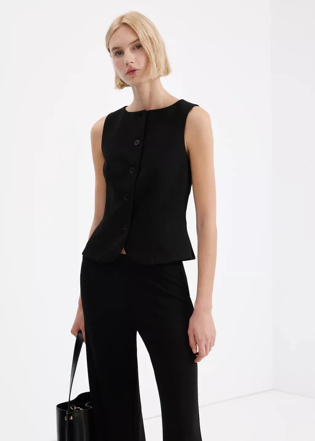 Black Straight Low-Rise Suit Trousers, 0201_99, large image number 6