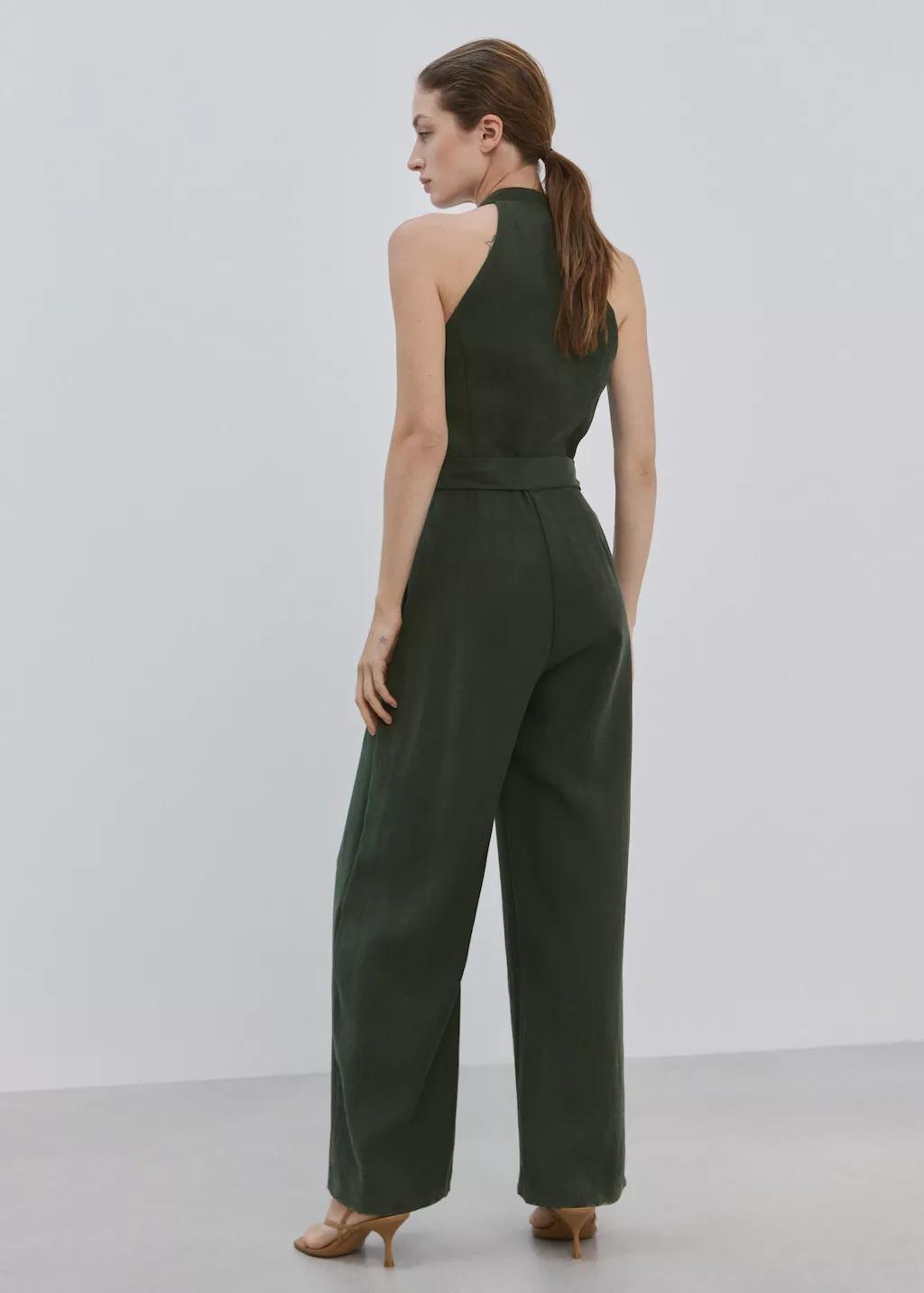 Khaki Halter-Neck Jumpsuit With Belt, 0201_37, medium