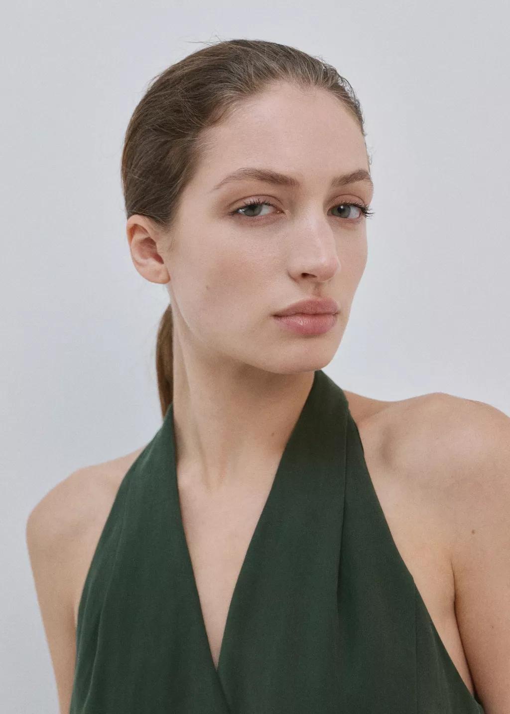 Khaki Halter-Neck Jumpsuit With Belt, 0201_37, large image number 4