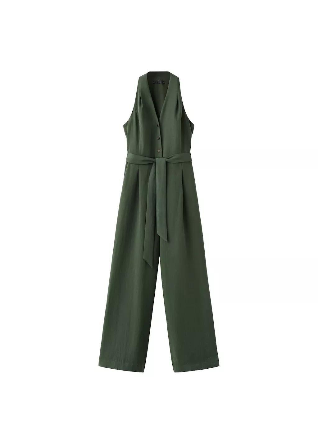 Khaki Halter-Neck Jumpsuit With Belt, 0201_37, large image number 6