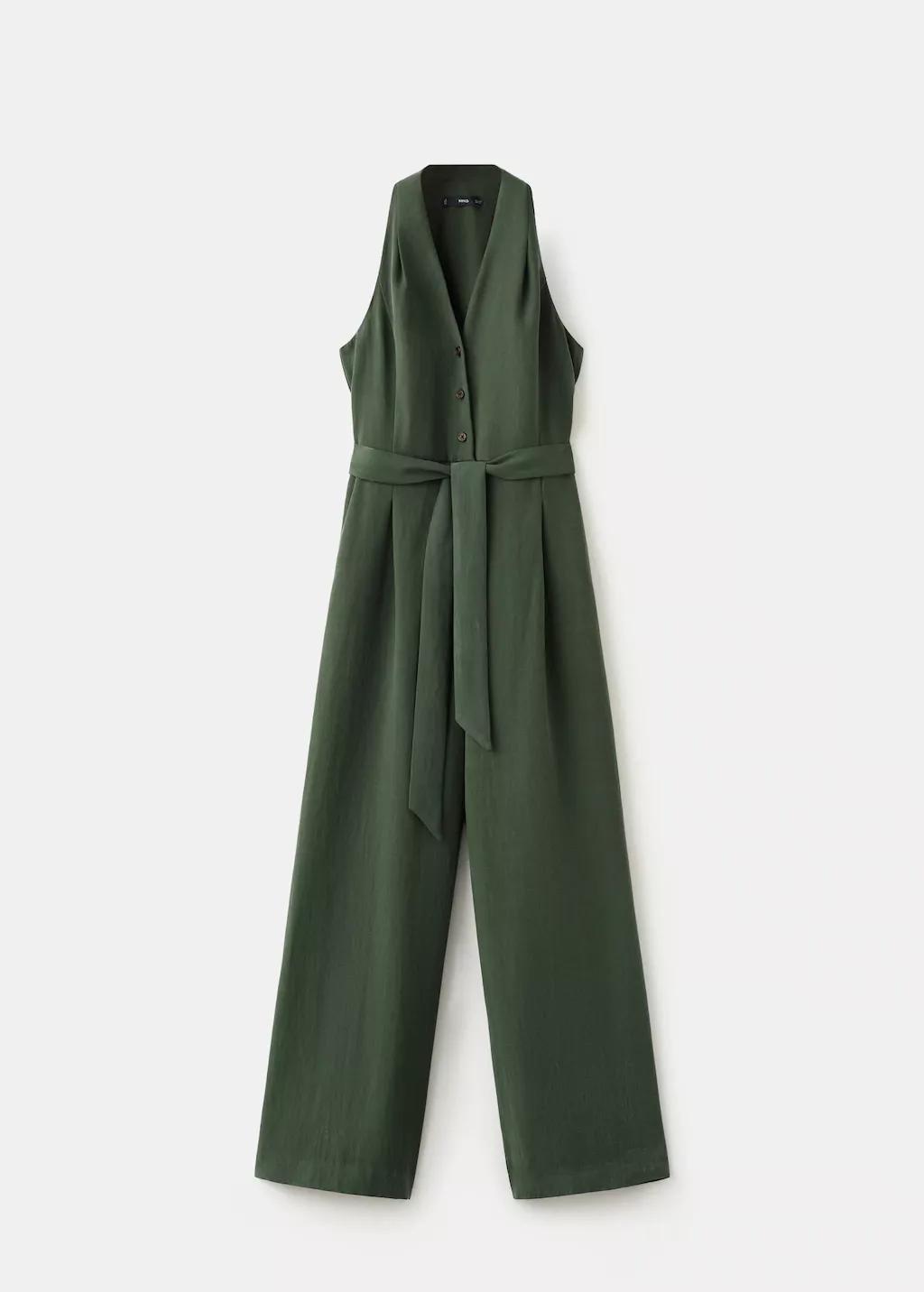 Khaki Halter-Neck Jumpsuit With Belt, 0201_37, large image number 7