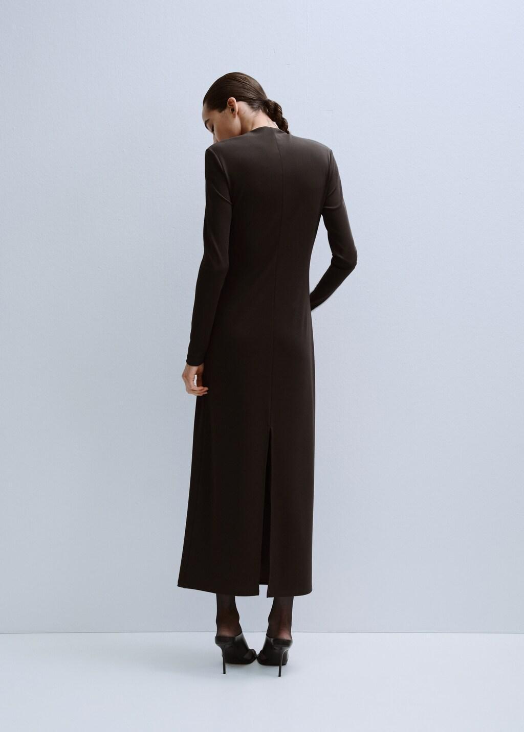 Brown Boat-Neck Ruched Dress, 0201_32, large image number 2