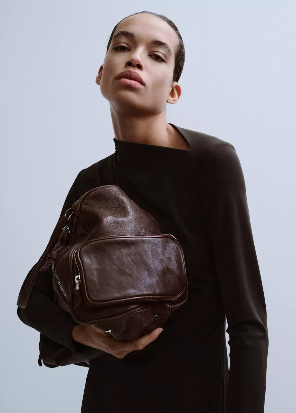 Brown Boat-Neck Ruched Dress, 0201_32, large image number 4