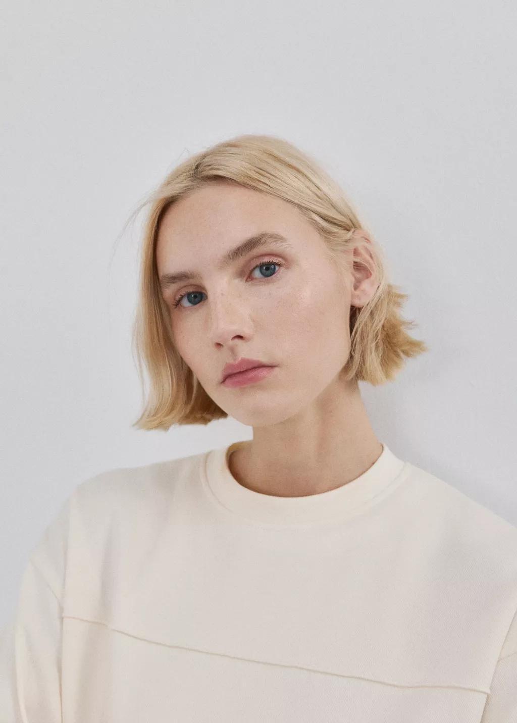 Beige Ruched Sleeve Sweatshirt, 0201_05, large image number 4