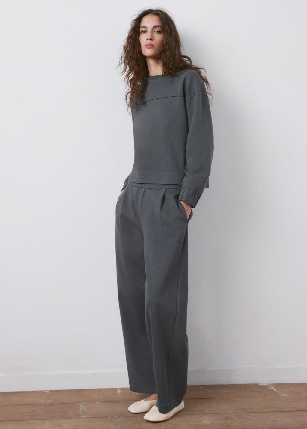 Grey Ruched Sleeve Sweatshirt, 0201_52, large image number 0