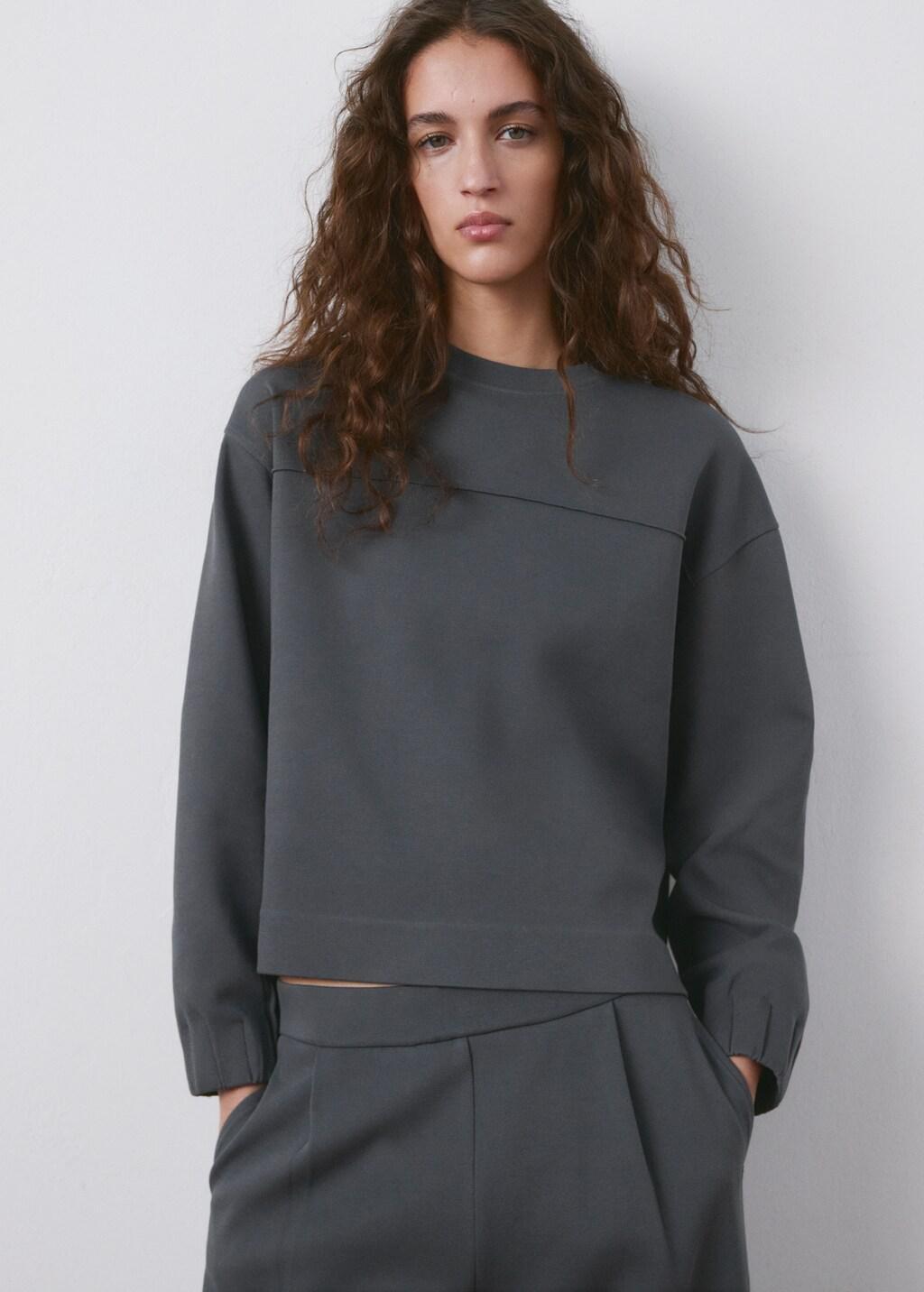 Grey Ruched Sleeve Sweatshirt, 0201_52, large image number 3