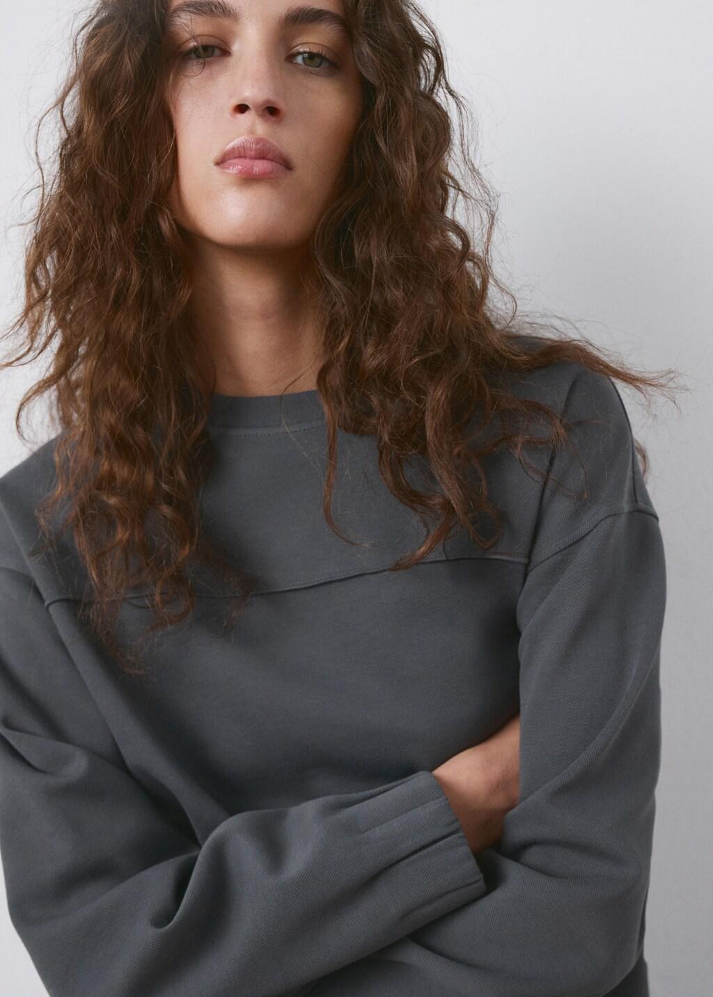 Grey Ruched Sleeve Sweatshirt, 0201_52, large image number 4