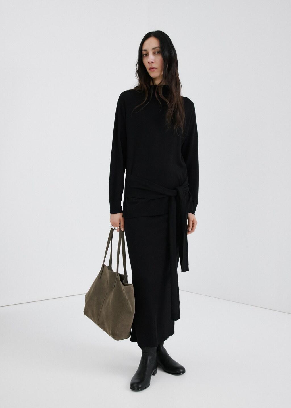 Black Turtleneck Knit Sweater, 0201_99, large image number 1