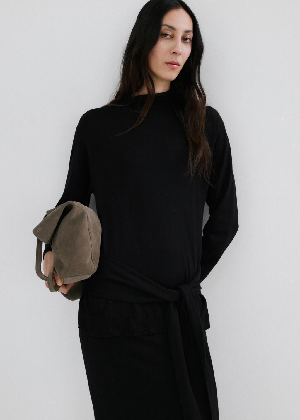 Black Turtleneck Knit Sweater, 0201_99, large image number 5