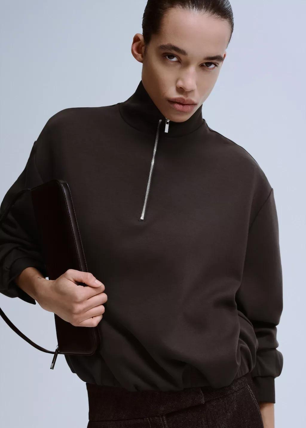 Brown Balloon Sleeve Sweatshirt, 0201_32, large image number 3