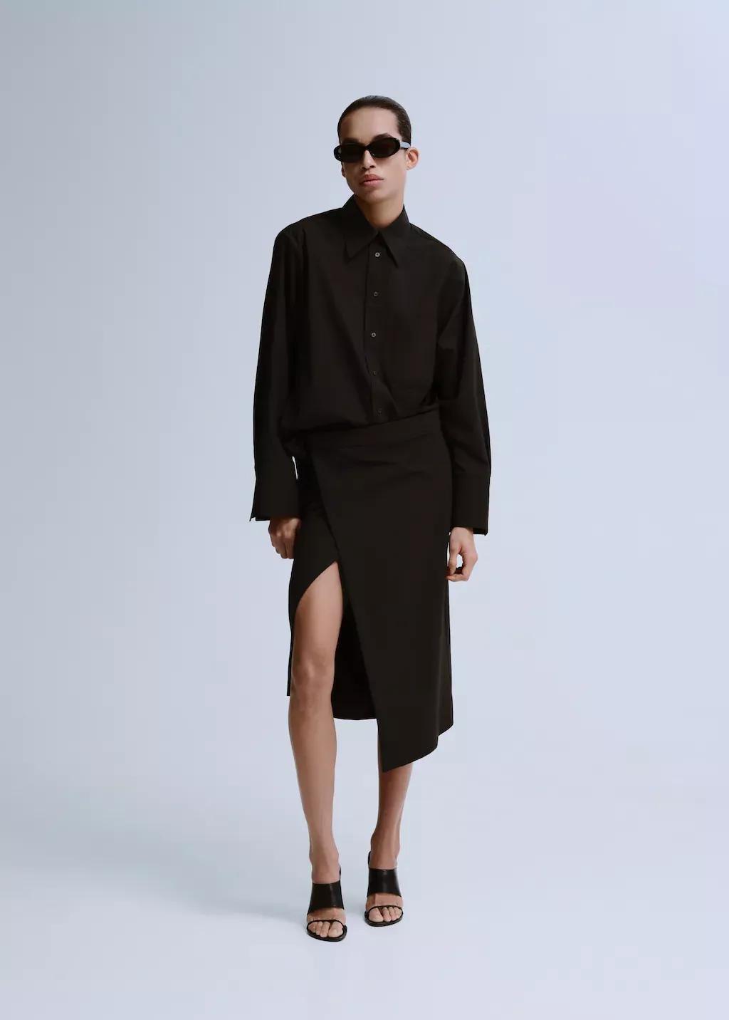 Brown Straight-Cut Shirt With Pocket, Dark Brown, large image number 0