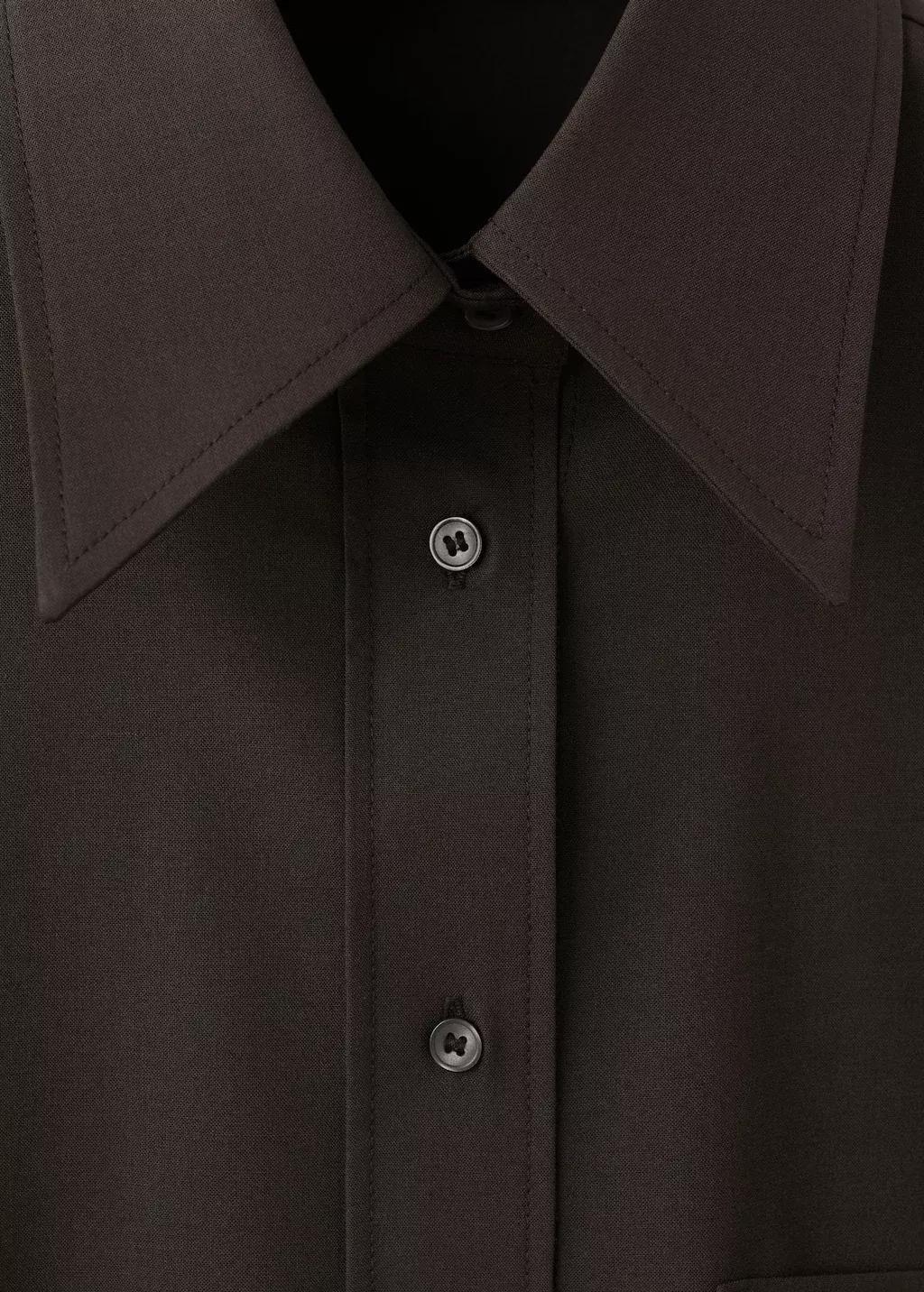 Brown Straight-Cut Shirt With Pocket, Dark Brown, large image number 5