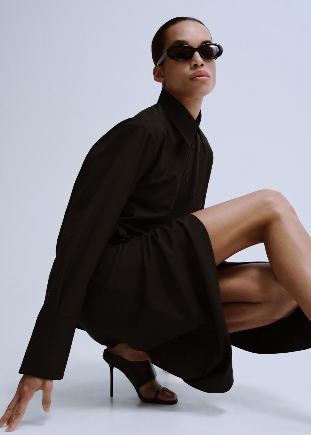 Brown Straight-Cut Shirt With Pocket, Dark Brown, large image number 6