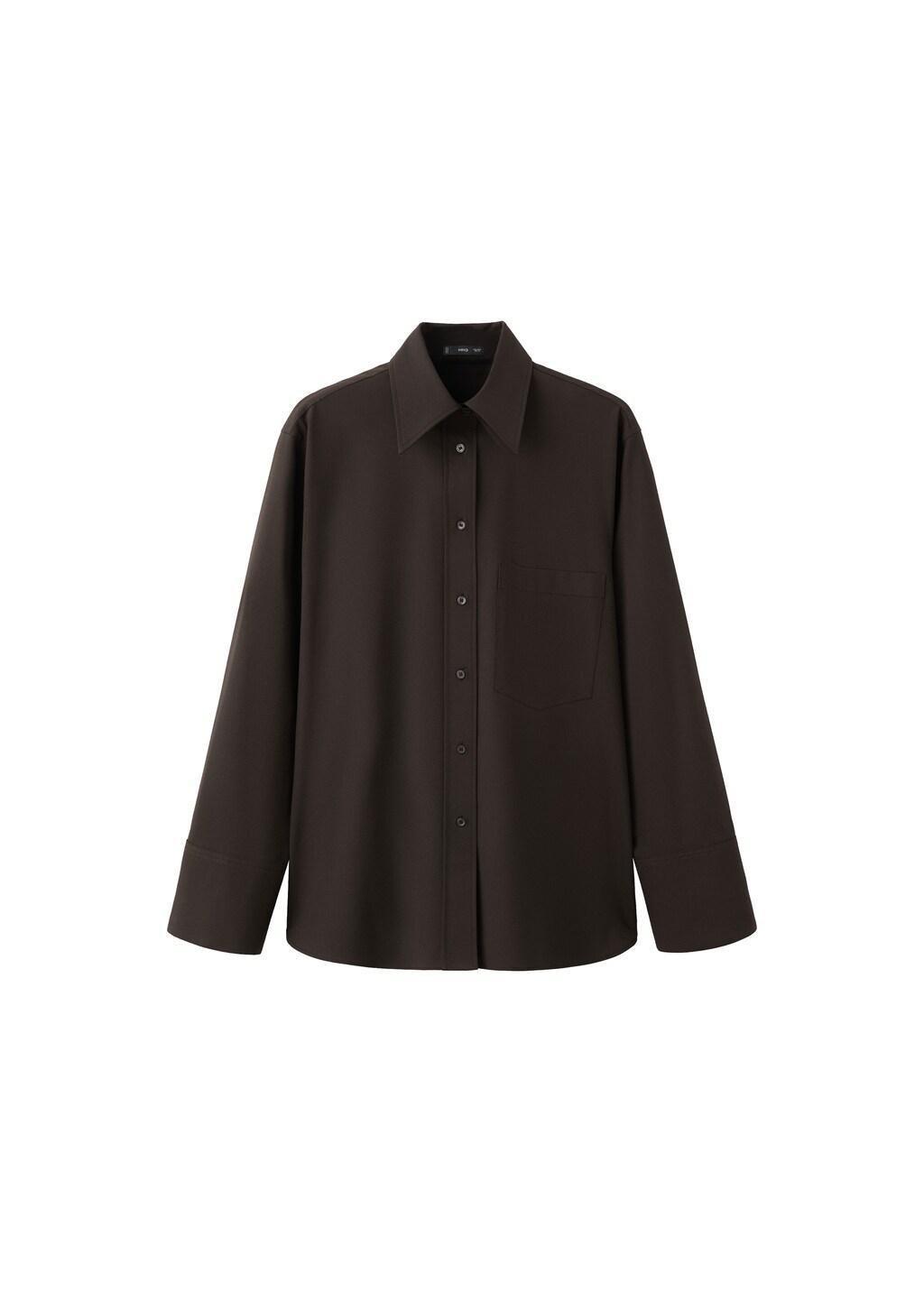 Brown Straight-Cut Shirt With Pocket, Dark Brown, large image number 7