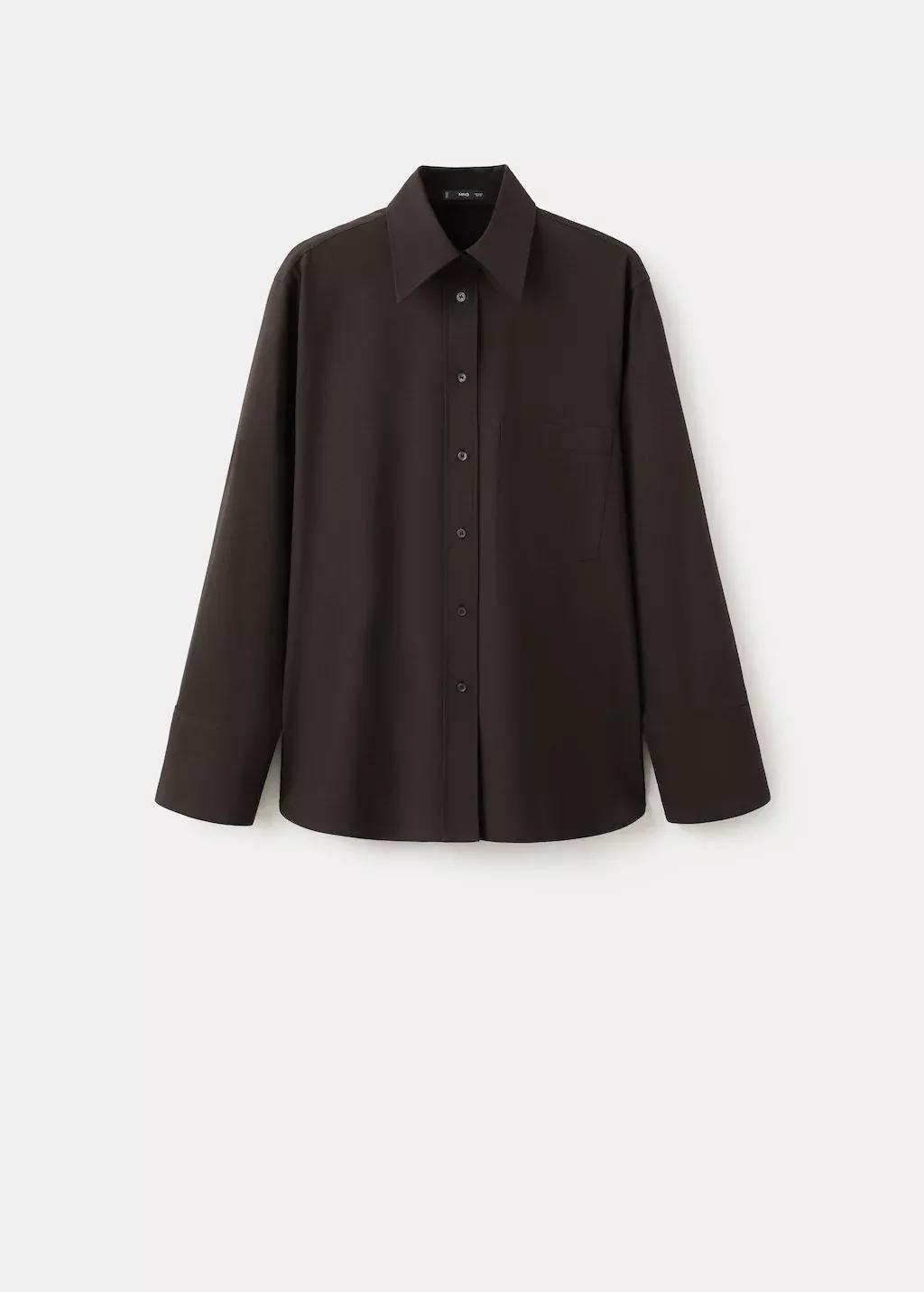 Brown Straight-Cut Shirt With Pocket, Dark Brown, large image number 8