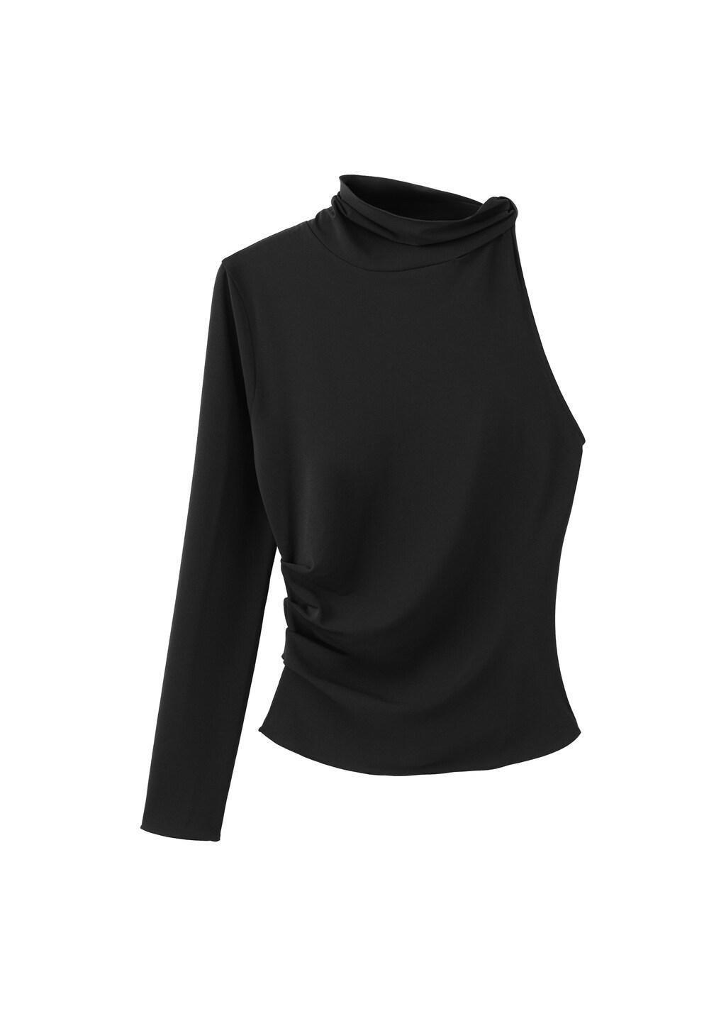 Black Asymmetrical Long-Sleeved T-Shirt, Black, large image number 5