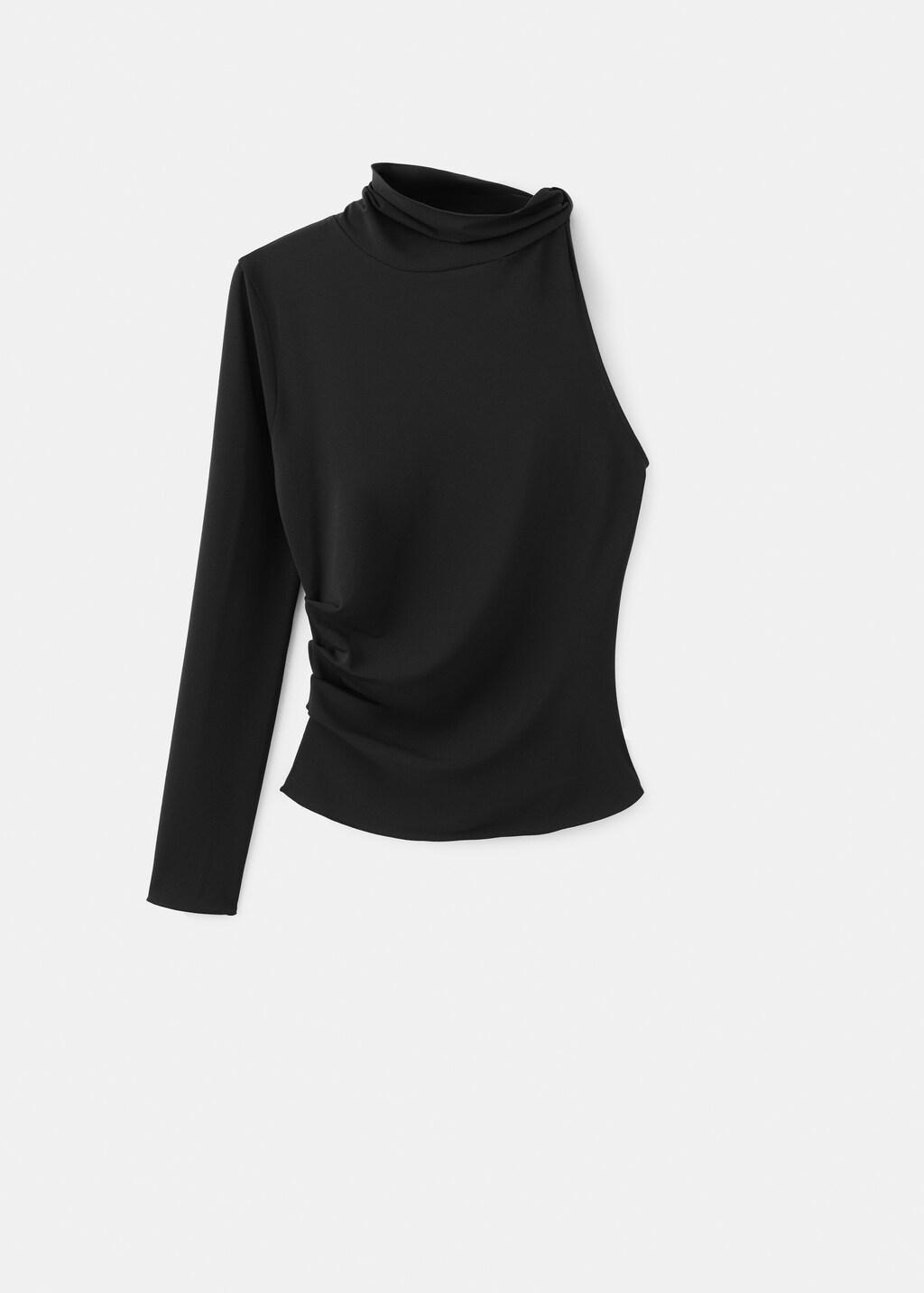 Black Asymmetrical Long-Sleeved T-Shirt, Black, large image number 6