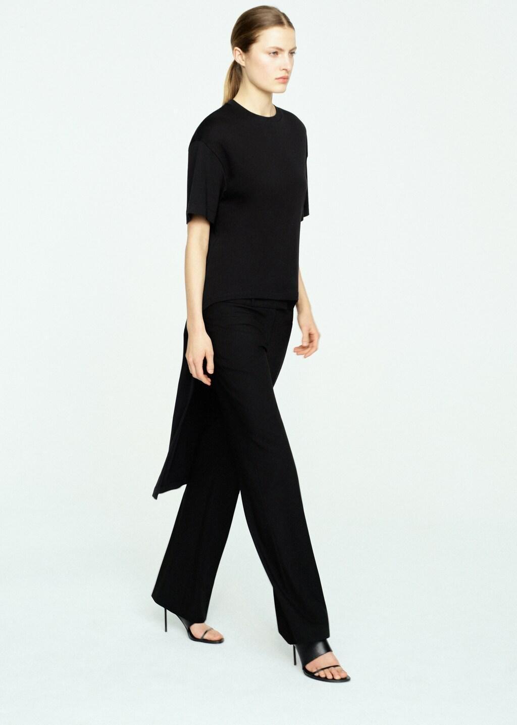 Black Straight-Leg Trousers With Belt Loops, Black, large image number 0