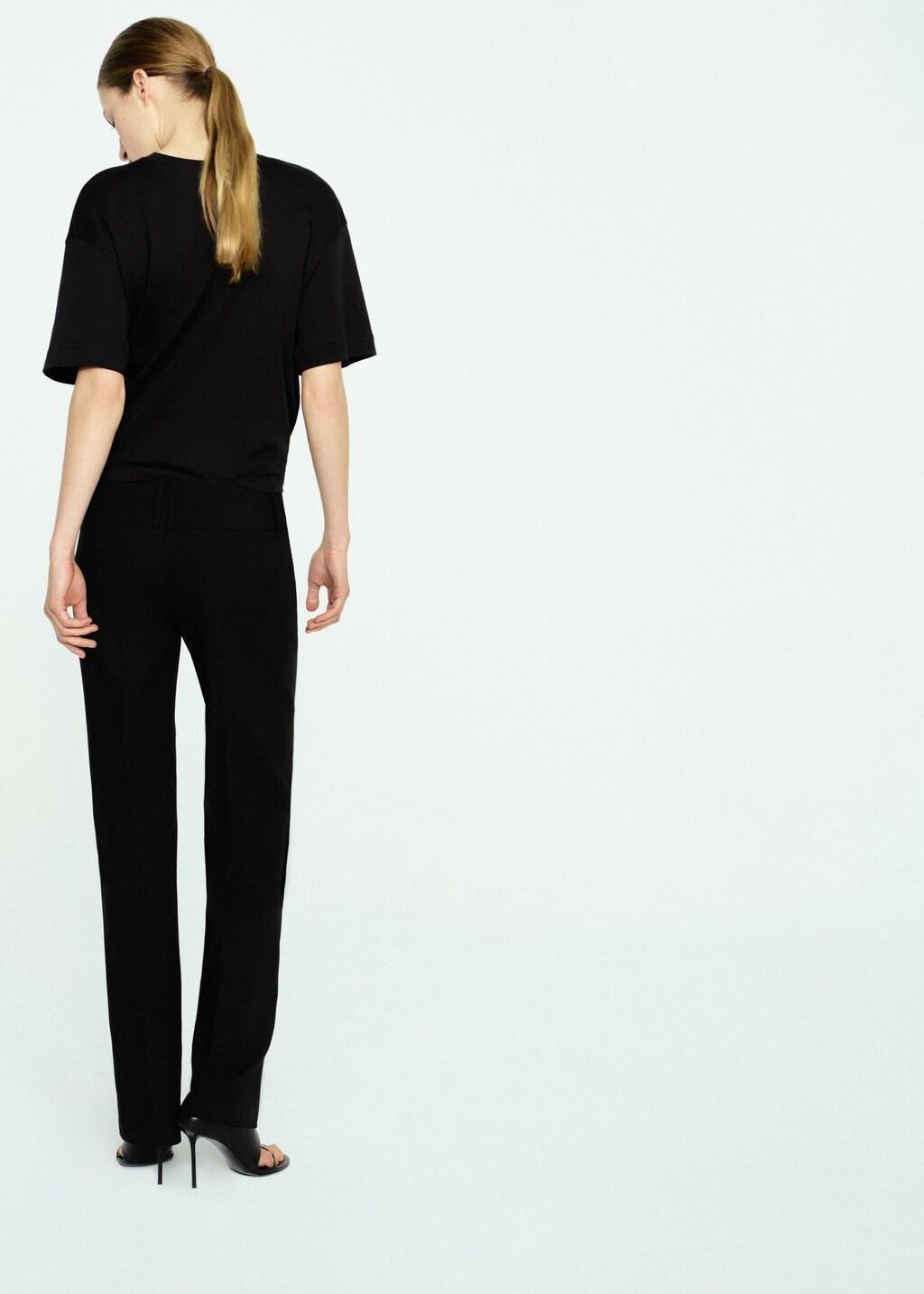 Black Straight-Leg Trousers With Belt Loops, Black, large image number 2
