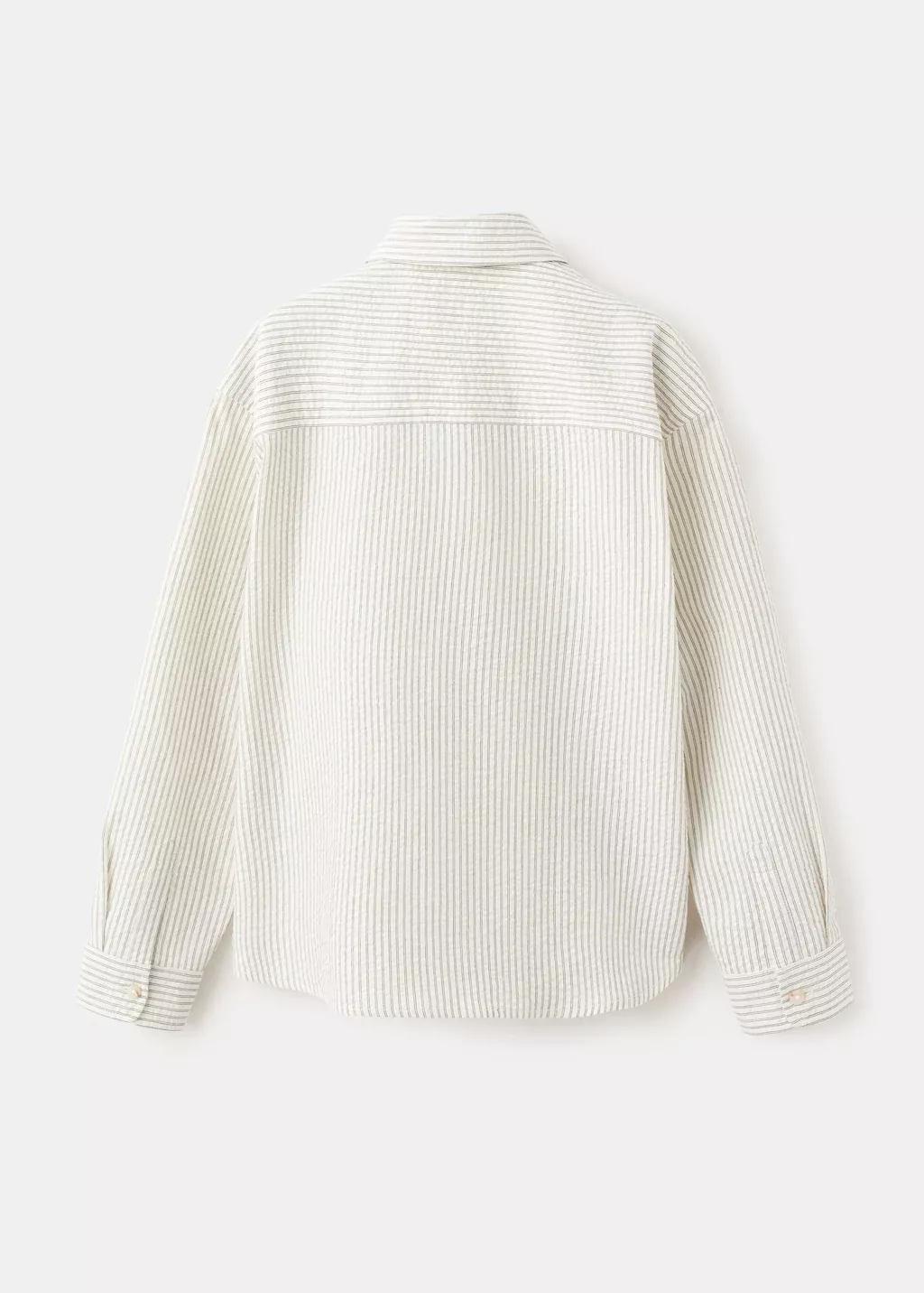 Beige Striped Cotton Shirt, Kids Boy, Light Beige, large image number 2