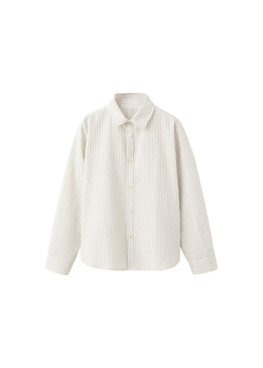 Beige Striped Cotton Shirt, Kids Boy, Light Beige, large image number 4