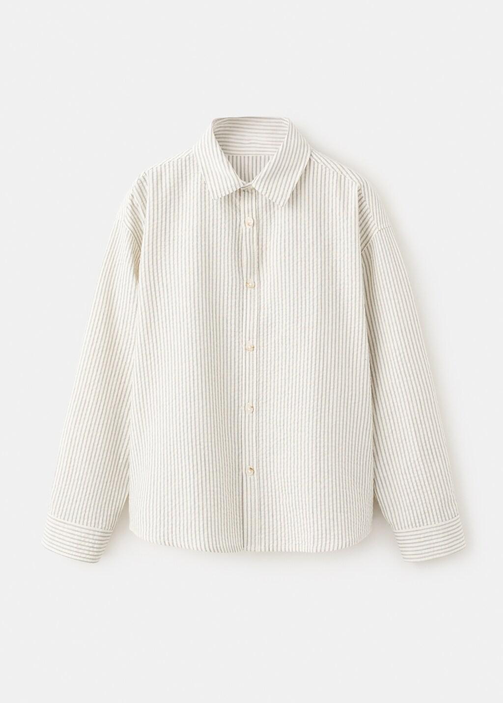 Beige Striped Cotton Shirt, Kids Boy, Light Beige, large image number 5