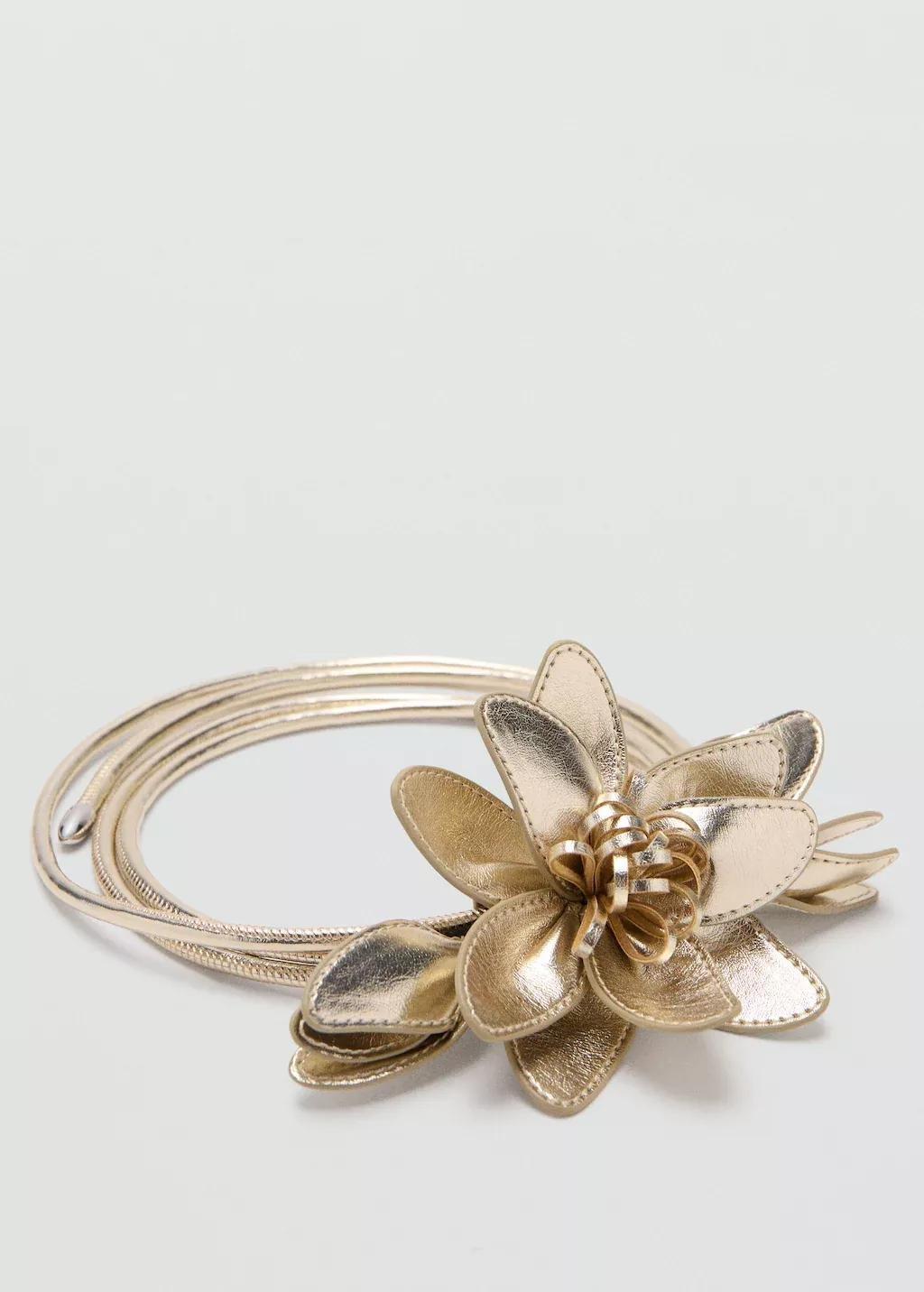 Gold Metallic Flower Belt, Kids Girl, Gold, medium