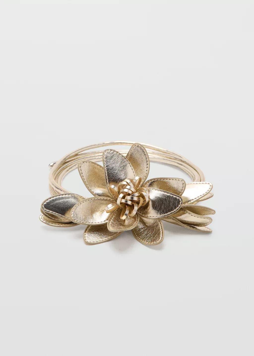 Gold Metallic Flower Belt, Kids Girl, Gold, large image number 3